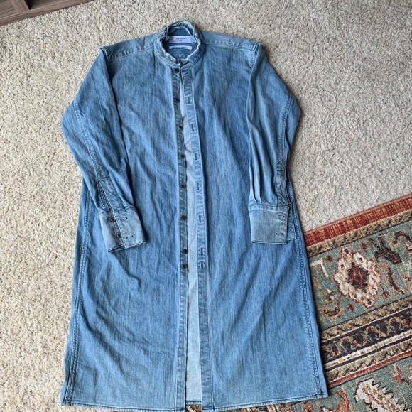 The Squad long length collarless shirt WASHED BLUE - Picture 1 of 6